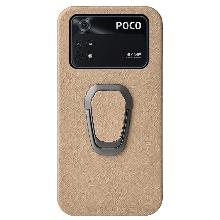 For Xiaomi Poco M4 Pro 4G Ring Holder Honeycomb PU Phone Case
