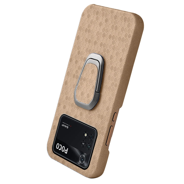 For Xiaomi Poco M4 Pro 4G Ring Holder Honeycomb PU Phone Case