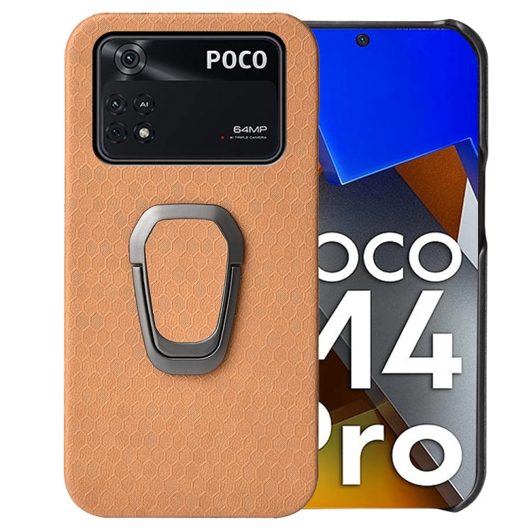 For Xiaomi Poco M4 Pro 4G Ring Holder Honeycomb PU Phone Case