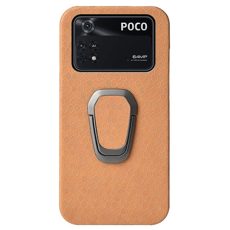For Xiaomi Poco M4 Pro 4G Ring Holder Honeycomb PU Phone Case