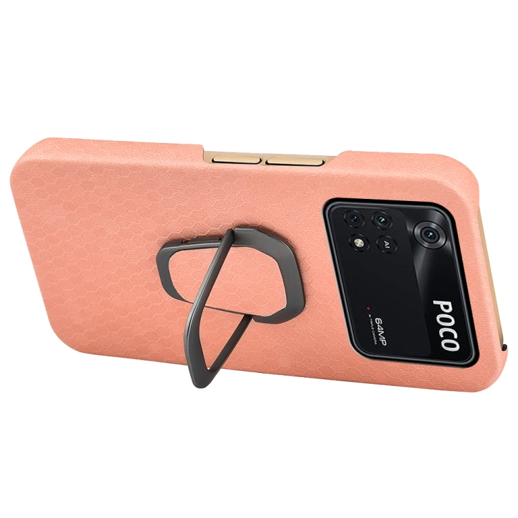 For Xiaomi Poco M4 Pro 4G Ring Holder Honeycomb PU Phone Case