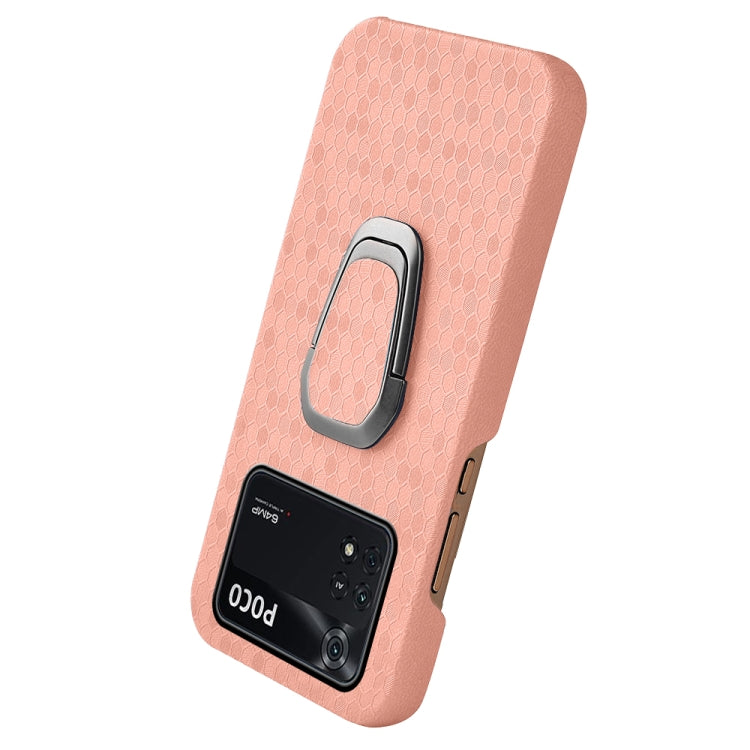 For Xiaomi Poco M4 Pro 4G Ring Holder Honeycomb PU Phone Case