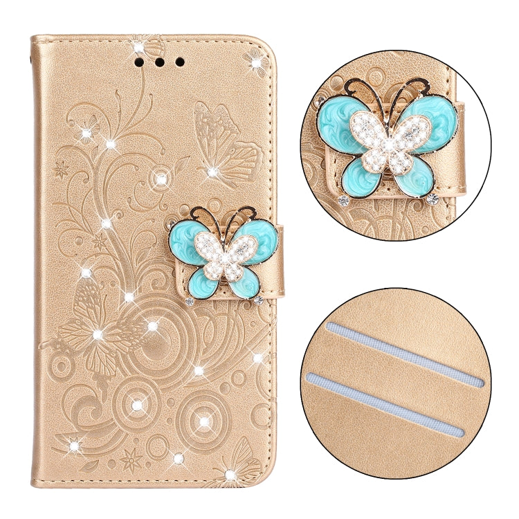 Diamond Encrusted Butterflies Love Flowers Pattern Horizontal Flip Leather Case for Galaxy S10e , with Holder & Card Slots & Wallet & Lanyard