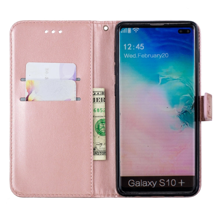 Diamond Encrusted Butterflies Love Flowers Pattern Horizontal Flip Leather Case for Galaxy S10 Plus , with Holder & Card Slots & Wallet & Lanyard