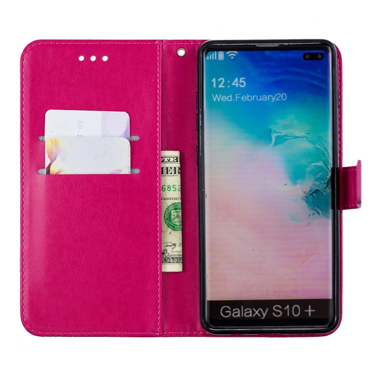 Diamond Encrusted Butterflies Love Flowers Pattern Horizontal Flip Leather Case for Galaxy S10 Plus , with Holder & Card Slots & Wallet & Lanyard
