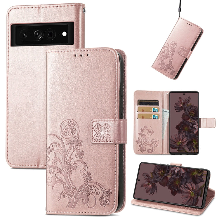 For Google Pixel 7 Pro 5G Four-leaf Clasp Embossed Buckle Leather Phone Case
