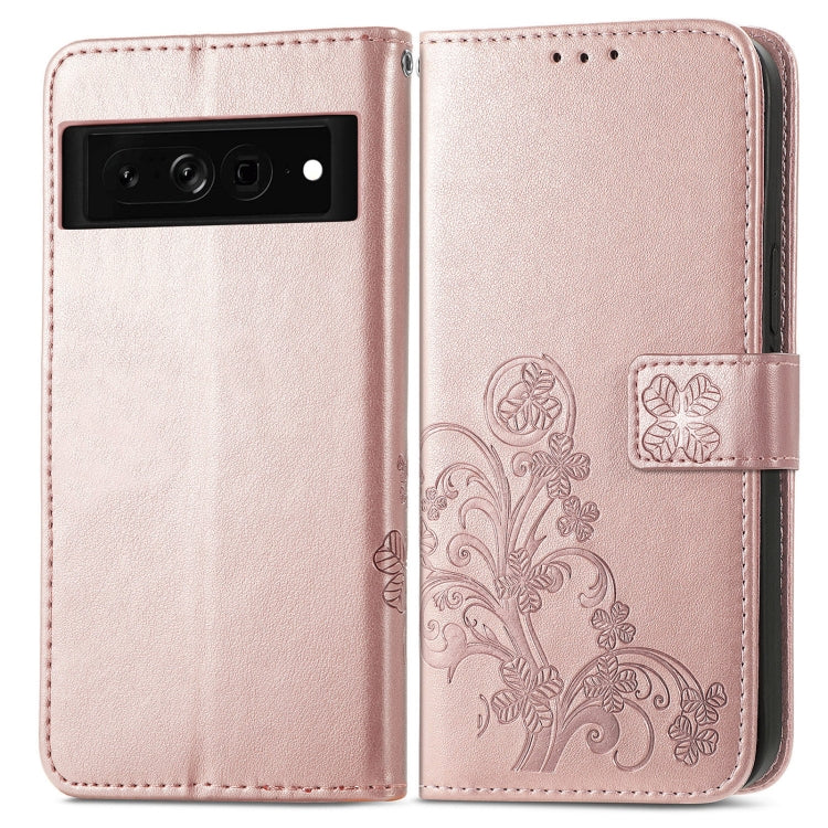 For Google Pixel 7 Pro 5G Four-leaf Clasp Embossed Buckle Leather Phone Case