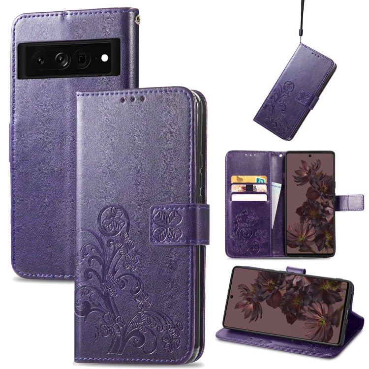 For Google Pixel 7 Pro 5G Four-leaf Clasp Embossed Buckle Leather Phone Case