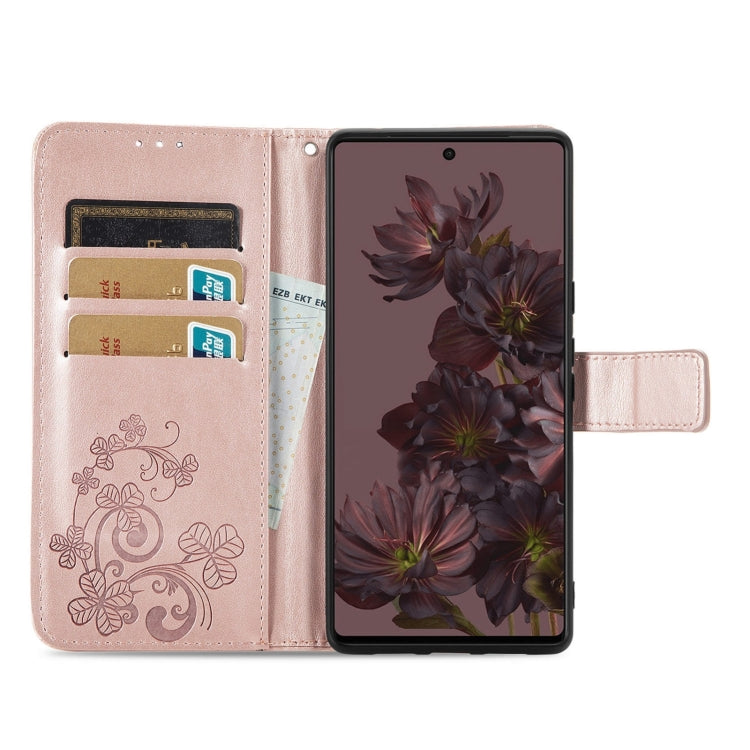 For Google Pixel 7 5G Four-leaf Clasp Embossed Buckle Leather Phone Case