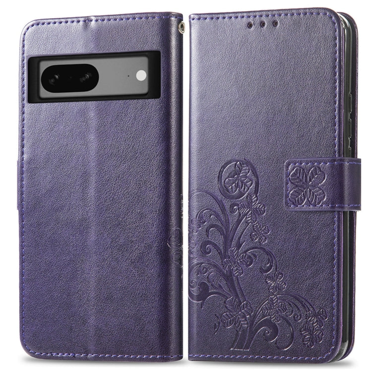 For Google Pixel 7 5G Four-leaf Clasp Embossed Buckle Leather Phone Case