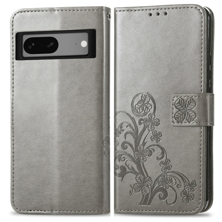 For Google Pixel 7 5G Four-leaf Clasp Embossed Buckle Leather Phone Case
