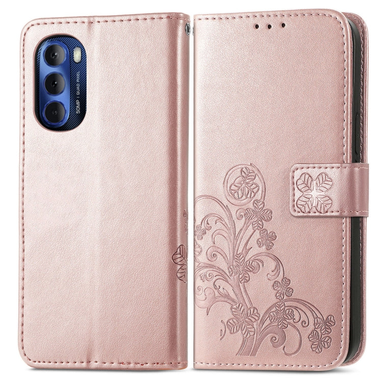 For Motorola Moto G Stylus 5G 2022 Four-leaf Clasp Embossed Buckle Leather Phone Case