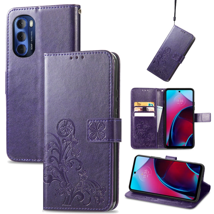 For Motorola Moto G Stylus 5G 2022 Four-leaf Clasp Embossed Buckle Leather Phone Case
