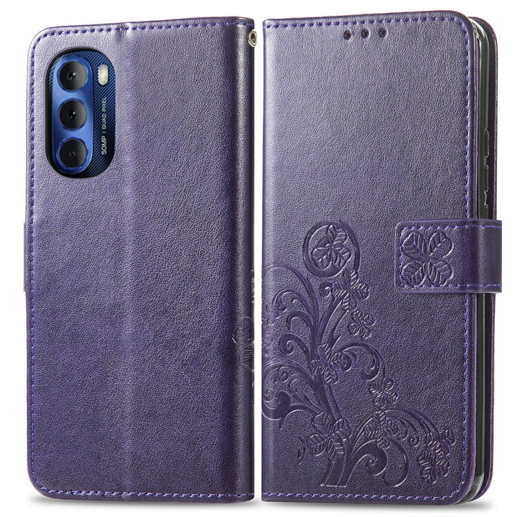 For Motorola Moto G Stylus 5G 2022 Four-leaf Clasp Embossed Buckle Leather Phone Case