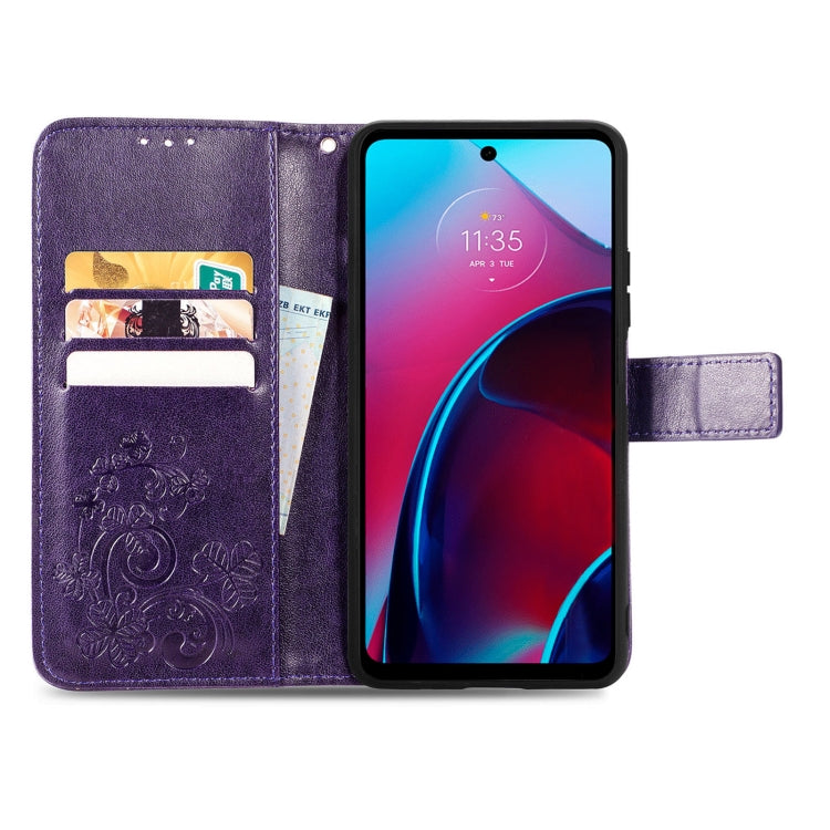For Motorola Moto G Stylus 5G 2022 Four-leaf Clasp Embossed Buckle Leather Phone Case