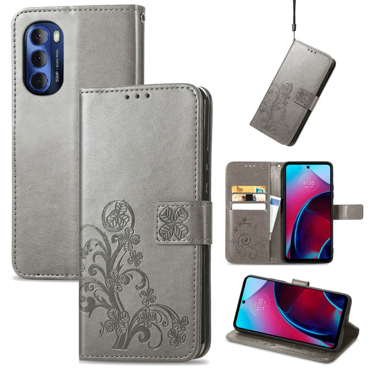 For Motorola Moto G Stylus 5G 2022 Four-leaf Clasp Embossed Buckle Leather Phone Case