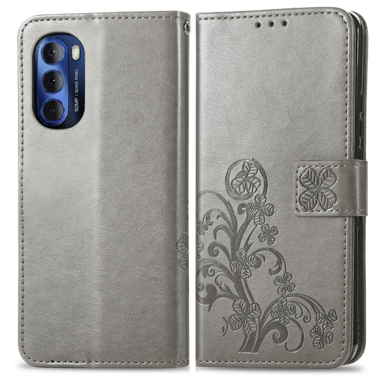 For Motorola Moto G Stylus 5G 2022 Four-leaf Clasp Embossed Buckle Leather Phone Case