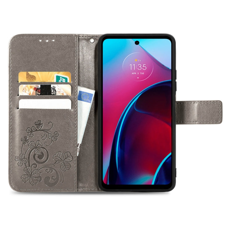 For Motorola Moto G Stylus 5G 2022 Four-leaf Clasp Embossed Buckle Leather Phone Case