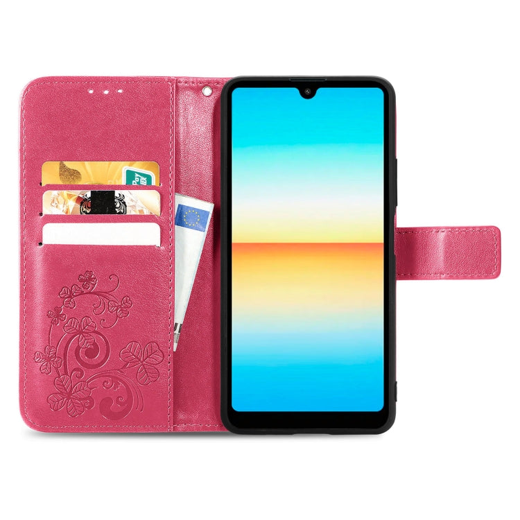 For Sony Xperia Ace III Four-leaf Clasp Embossed Buckle Leather Phone Case