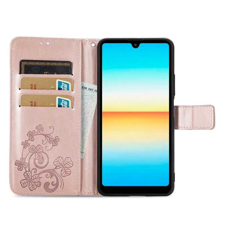 For Sony Xperia Ace III Four-leaf Clasp Embossed Buckle Leather Phone Case