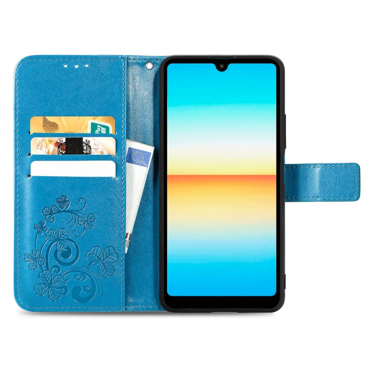 For Sony Xperia Ace III Four-leaf Clasp Embossed Buckle Leather Phone Case