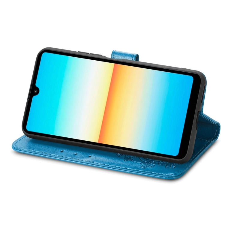 For Sony Xperia Ace III Four-leaf Clasp Embossed Buckle Leather Phone Case