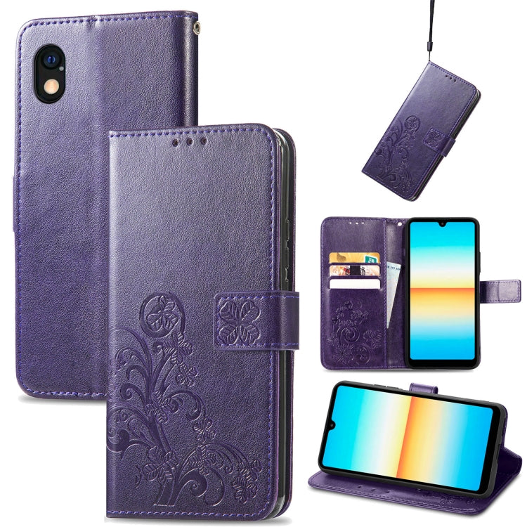 For Sony Xperia Ace III Four-leaf Clasp Embossed Buckle Leather Phone Case