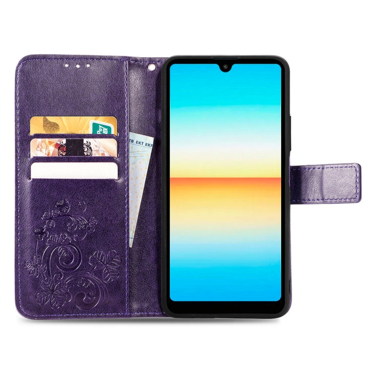 For Sony Xperia Ace III Four-leaf Clasp Embossed Buckle Leather Phone Case