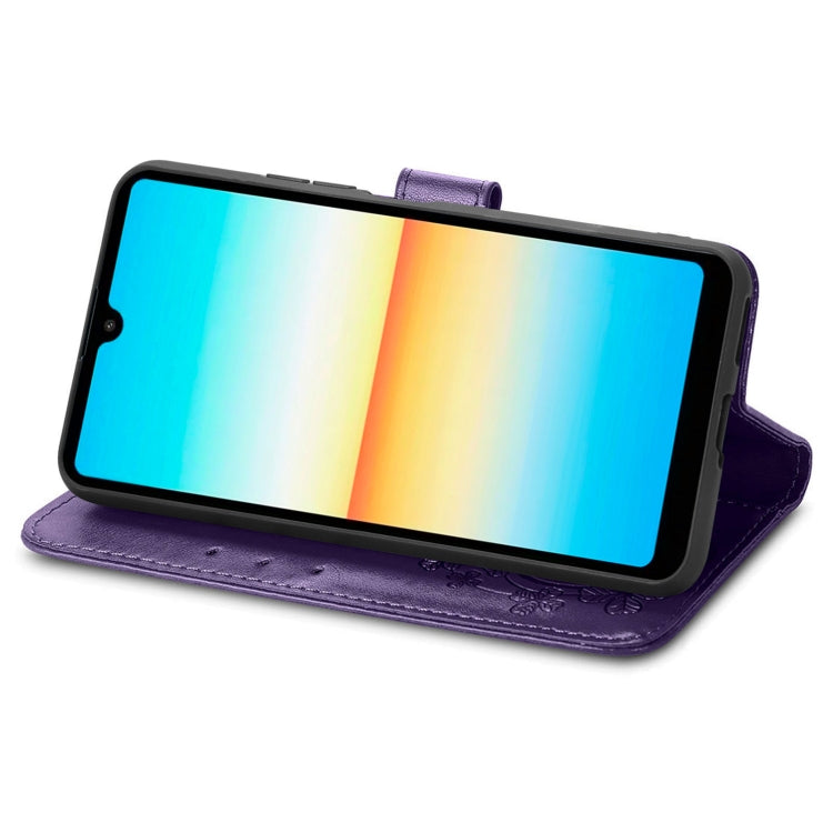 For Sony Xperia Ace III Four-leaf Clasp Embossed Buckle Leather Phone Case