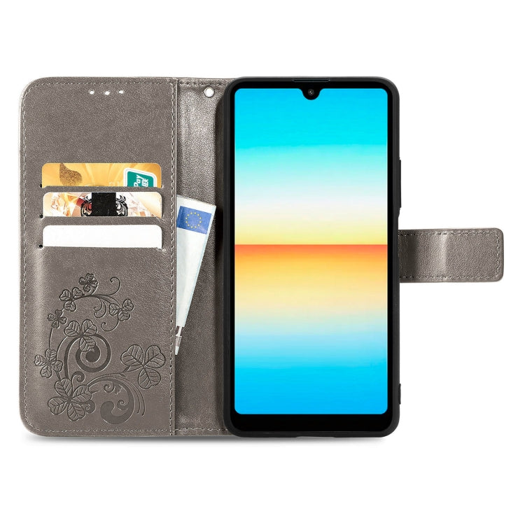 For Sony Xperia Ace III Four-leaf Clasp Embossed Buckle Leather Phone Case