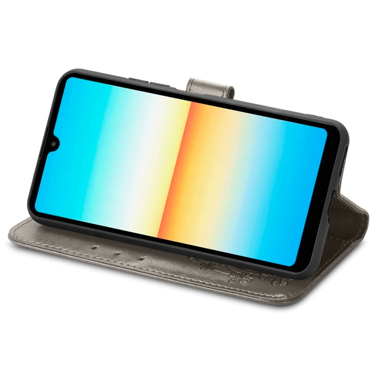 For Sony Xperia Ace III Four-leaf Clasp Embossed Buckle Leather Phone Case