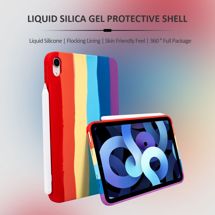 Liquid Silicone Magnetic Pen Function Tablet Case for iPad Air 2020 / 2022 10.9(Rainbow)