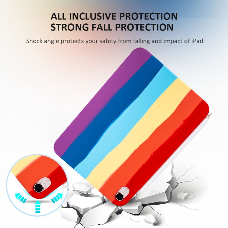 Liquid Silicone Magnetic Pen Function Tablet Case for iPad Air 2020 / 2022 10.9(Rainbow)