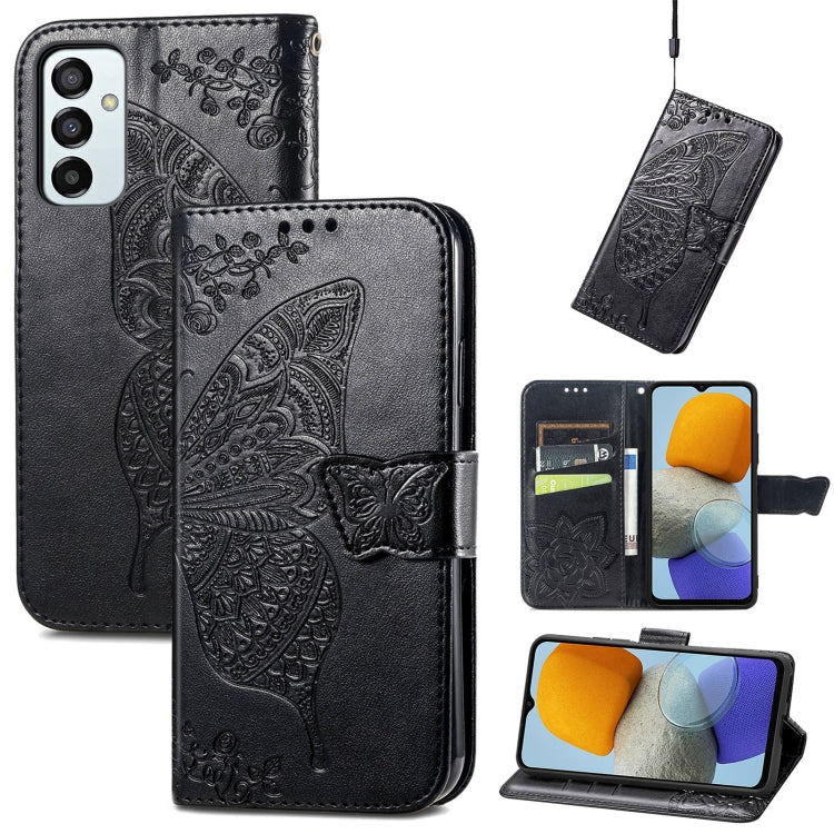 For Samsung Galaxy M23 Butterfly Love Flower Embossed Leather Phone Case
