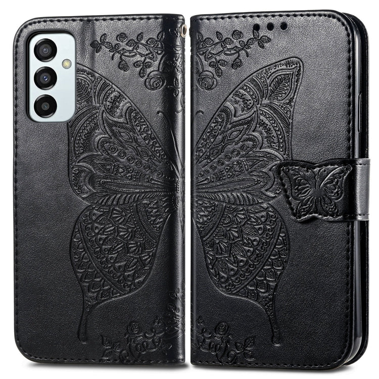 For Samsung Galaxy M23 Butterfly Love Flower Embossed Leather Phone Case