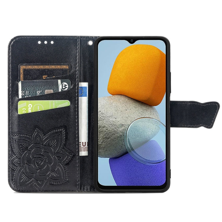 For Samsung Galaxy M23 Butterfly Love Flower Embossed Leather Phone Case