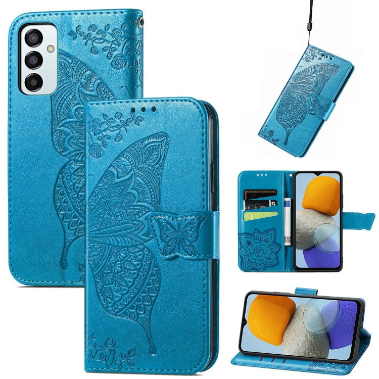 For Samsung Galaxy M23 Butterfly Love Flower Embossed Leather Phone Case