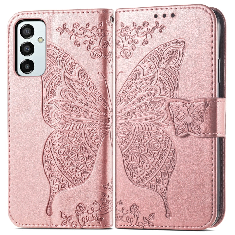 For Samsung Galaxy M23 Butterfly Love Flower Embossed Leather Phone Case