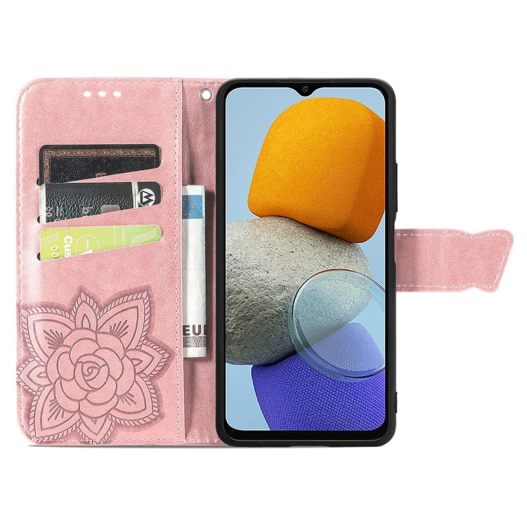 For Samsung Galaxy M23 Butterfly Love Flower Embossed Leather Phone Case