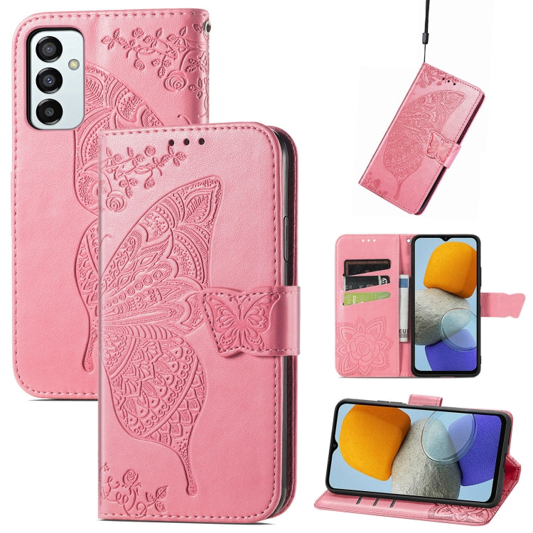 For Samsung Galaxy M23 Butterfly Love Flower Embossed Leather Phone Case