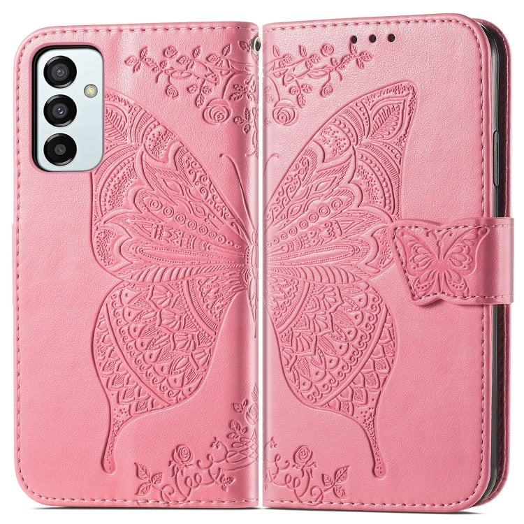 For Samsung Galaxy M23 Butterfly Love Flower Embossed Leather Phone Case
