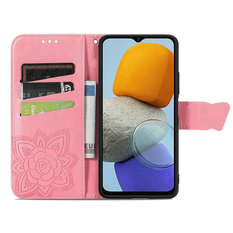 For Samsung Galaxy M23 Butterfly Love Flower Embossed Leather Phone Case
