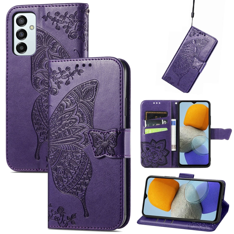 For Samsung Galaxy M23 Butterfly Love Flower Embossed Leather Phone Case