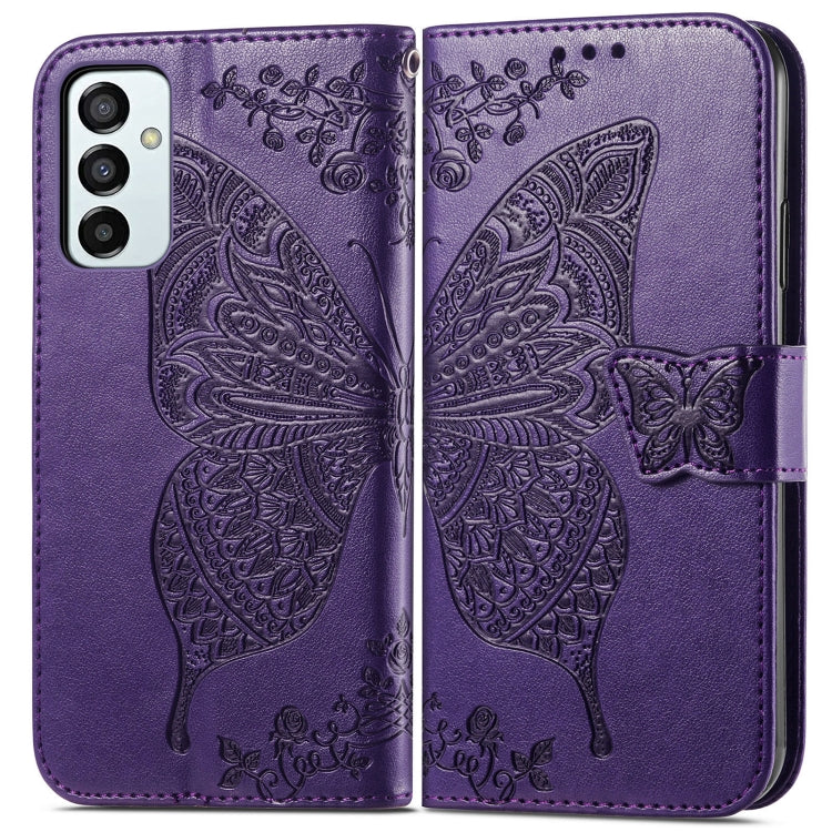 For Samsung Galaxy M23 Butterfly Love Flower Embossed Leather Phone Case