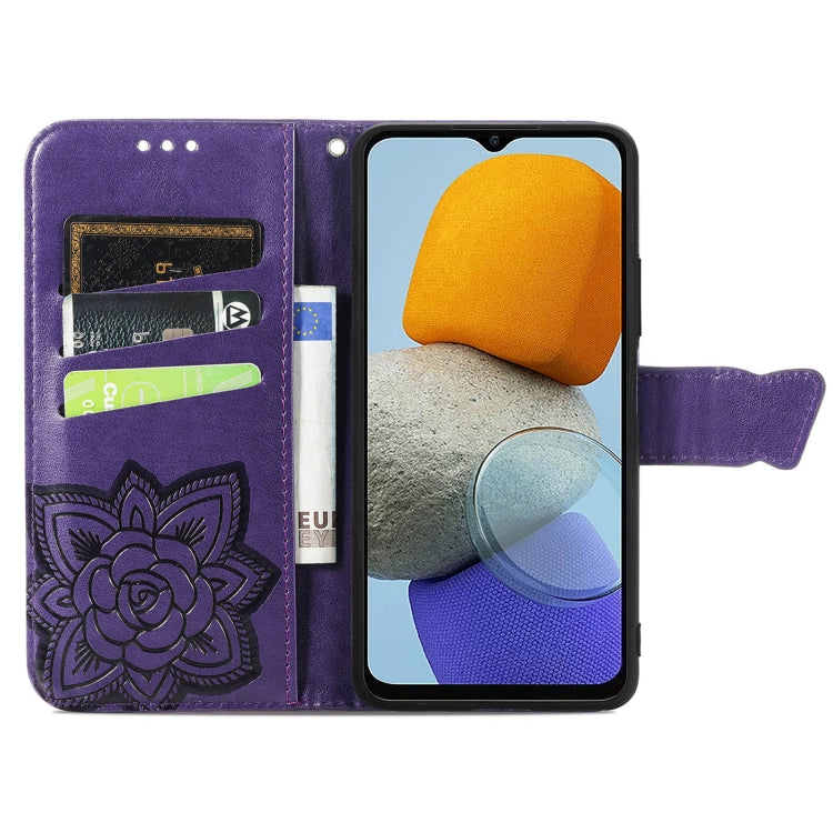 For Samsung Galaxy M23 Butterfly Love Flower Embossed Leather Phone Case
