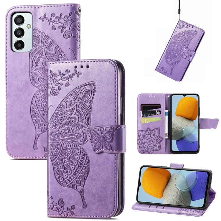 For Samsung Galaxy M23 Butterfly Love Flower Embossed Leather Phone Case