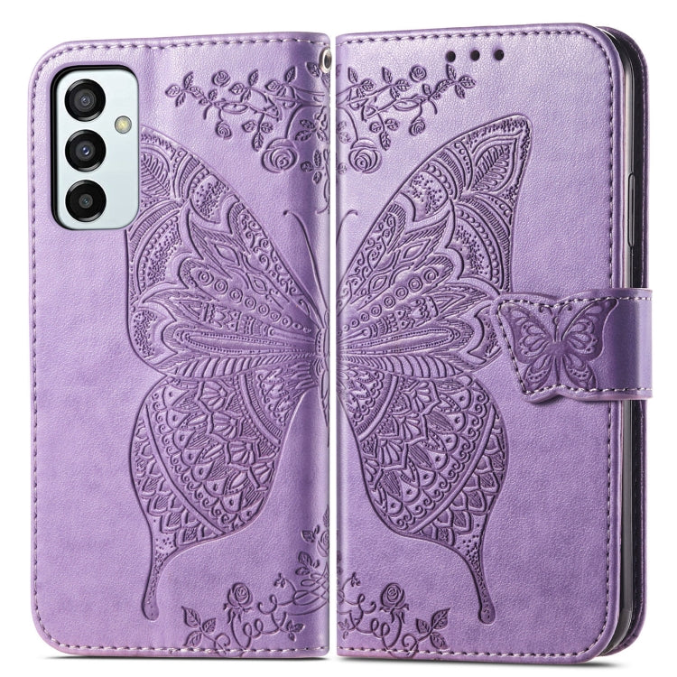 For Samsung Galaxy M23 Butterfly Love Flower Embossed Leather Phone Case