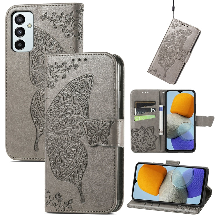 For Samsung Galaxy M23 Butterfly Love Flower Embossed Leather Phone Case