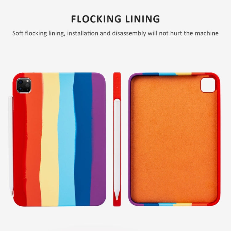 For iPad Pro 11 2018 / 2020 / 2021 Liquid Silicone Magnetic Pen Function Tablet Case(Rainbow)