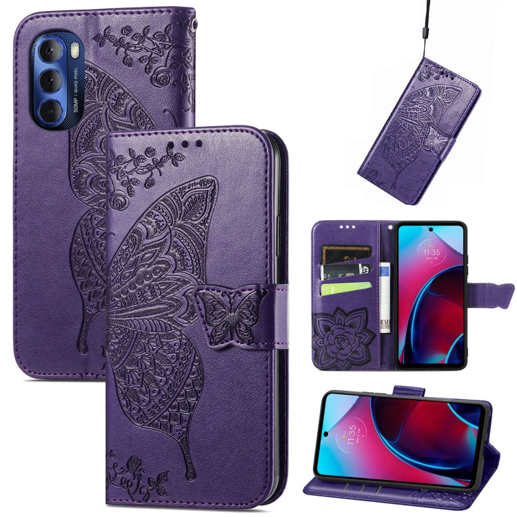 For Motorola Moto G Stylus 5G 2022 Butterfly Love Flower Embossed Leather Phone Case